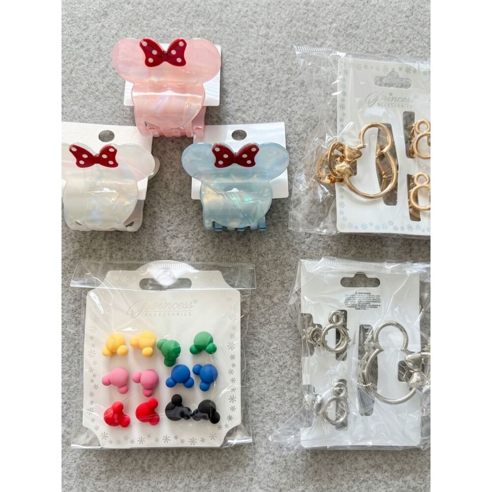 Disney Inspired Minnie Mouse Hair Clips & Mickey Stud Earrings Bundle